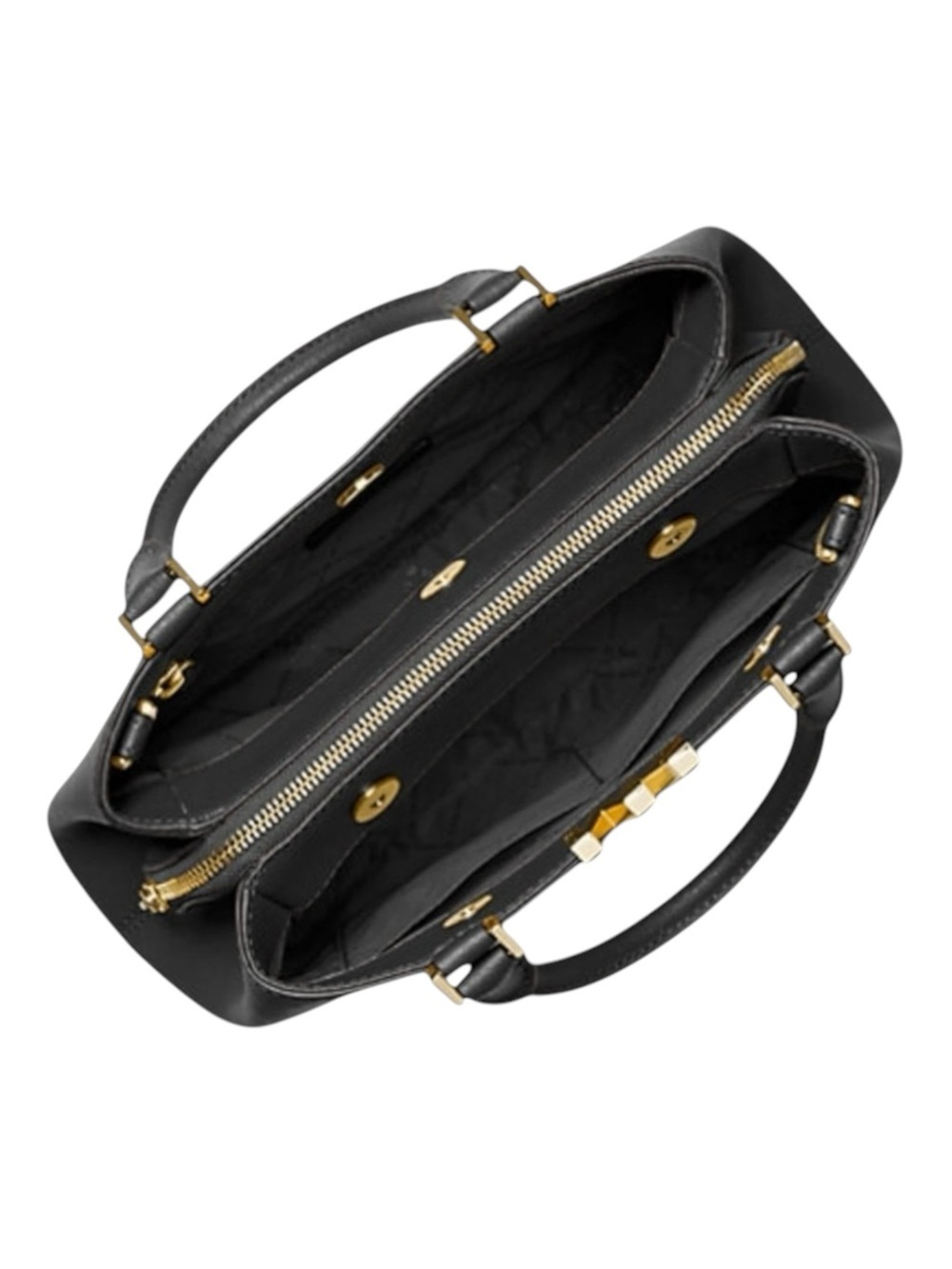 Michael Kors ✿ Florence Medium Saffiano Leather Satchel Handbag ✿ Black Gold MK - Picture 3 of 16